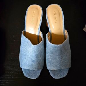 Nine West Blue Women's Slide Sandals Block heel.